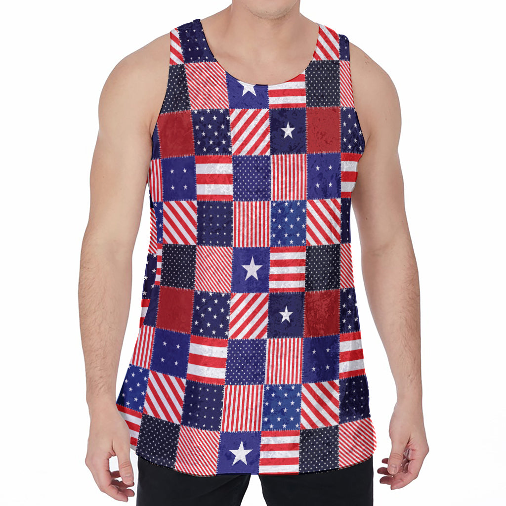 American Patriotic Patchwork Print Men's Velvet Tank Top