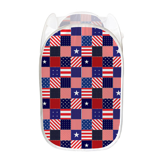 American Patriotic Patchwork Print Mesh Laundry Hamper