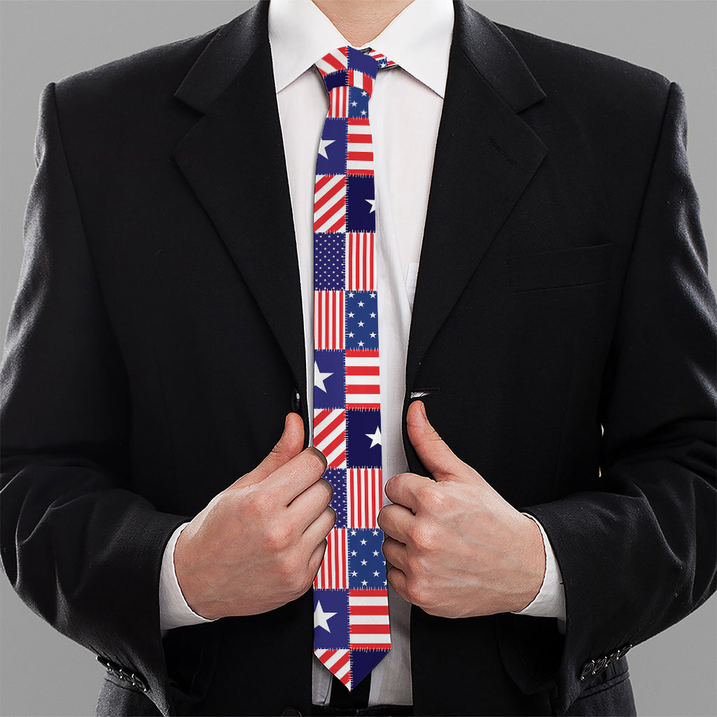 American Patriotic Patchwork Print Necktie