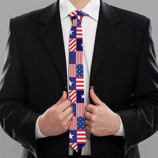 American Patriotic Patchwork Print Necktie