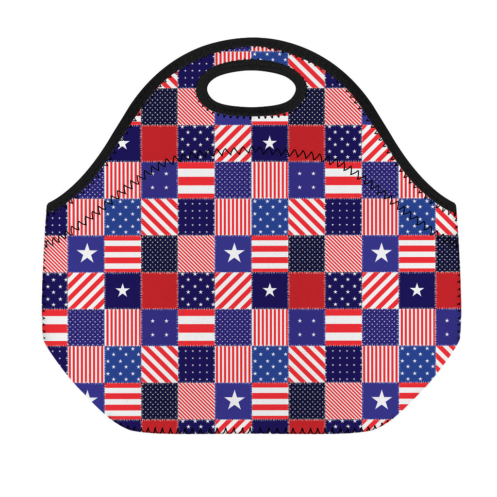 American Patriotic Patchwork Print Neoprene Lunch Bag