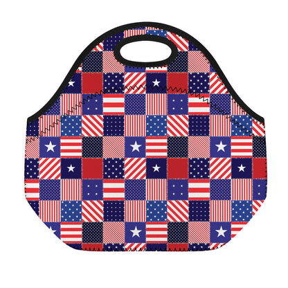 American Patriotic Patchwork Print Neoprene Lunch Bag