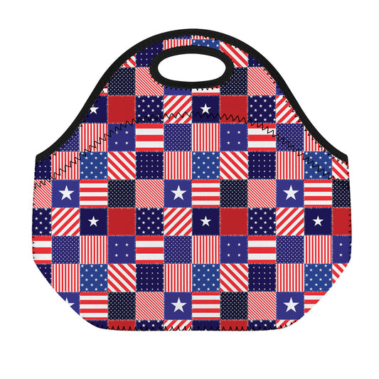 American Patriotic Patchwork Print Neoprene Lunch Bag