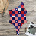 American Patriotic Patchwork Print One Shoulder Bodysuit