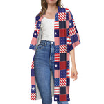 American Patriotic Patchwork Print Open Front Beach Cover Up