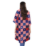 American Patriotic Patchwork Print Open Front Beach Cover Up