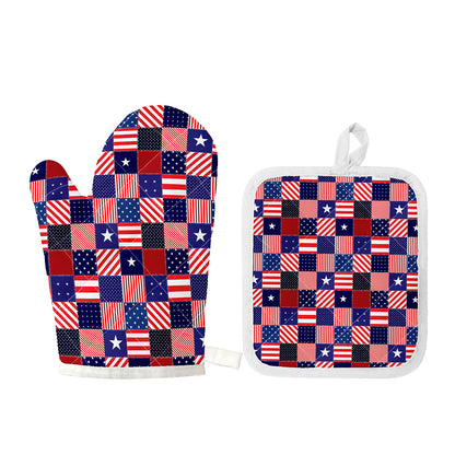 American Patriotic Patchwork Print Oven Mitt And Pot Holder Set