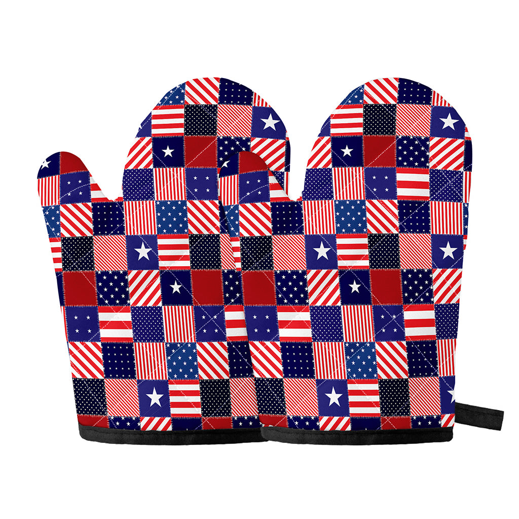American Patriotic Patchwork Print Oven Mitts