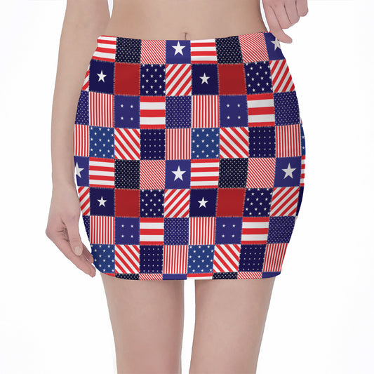 American Patriotic Patchwork Print Pencil Mini Skirt
