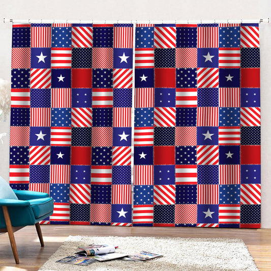 American Patriotic Patchwork Print Pencil Pleat Curtains