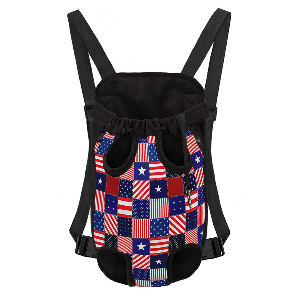 American Patriotic Patchwork Print Pet Carrier Backpack