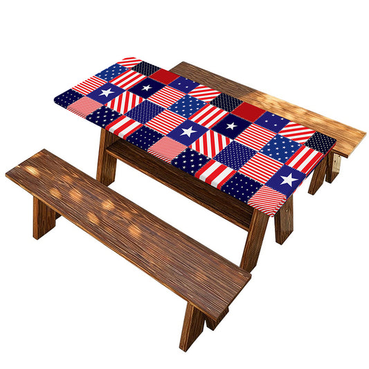 American Patriotic Patchwork Print Picnic Table Cover