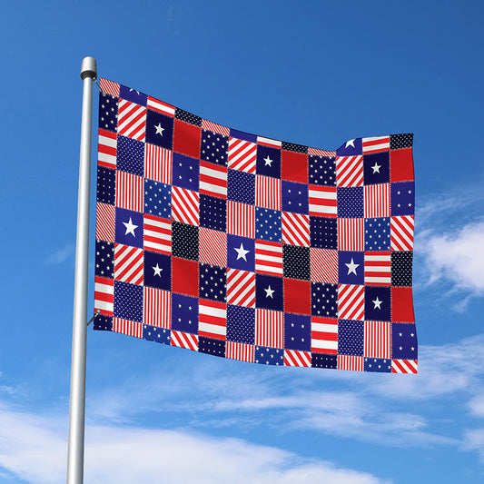 American Patriotic Patchwork Print Polyester Flag