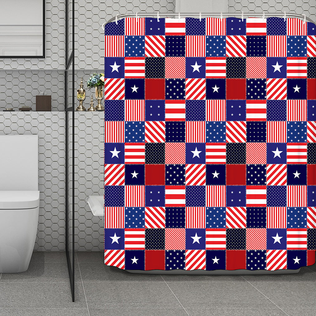 American Patriotic Patchwork Print Polyester Shower Curtain