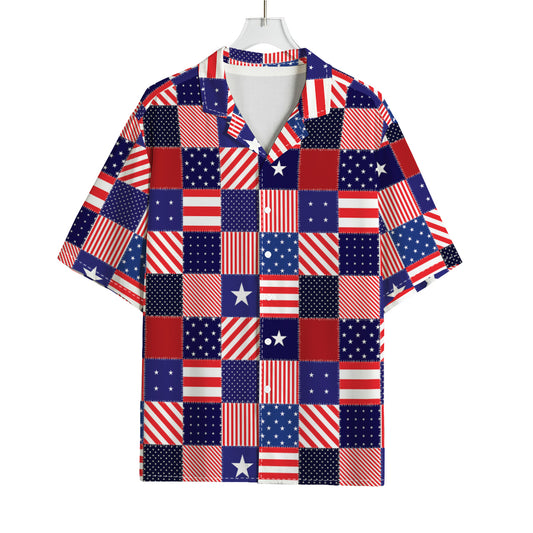 American Patriotic Patchwork Print Rayon Hawaiian Shirt