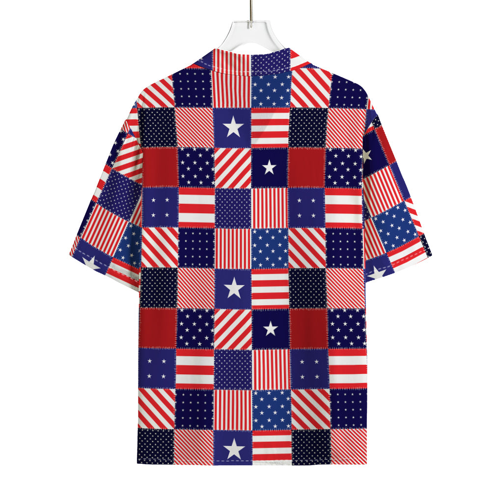 American Patriotic Patchwork Print Rayon Hawaiian Shirt