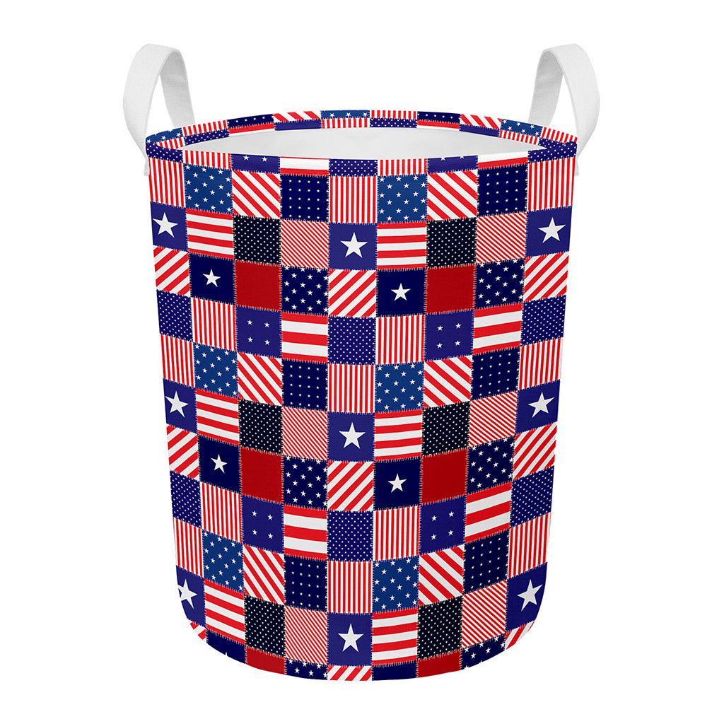 American Patriotic Patchwork Print Round Laundry Basket