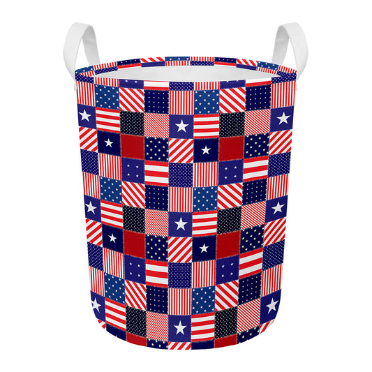 American Patriotic Patchwork Print Round Laundry Basket