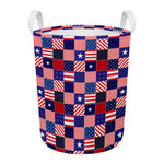 American Patriotic Patchwork Print Round Laundry Basket