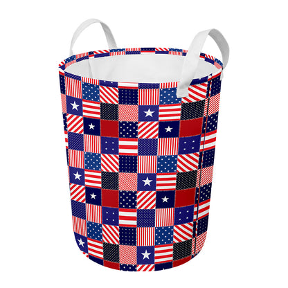 American Patriotic Patchwork Print Round Laundry Basket