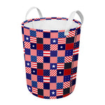 American Patriotic Patchwork Print Round Laundry Basket