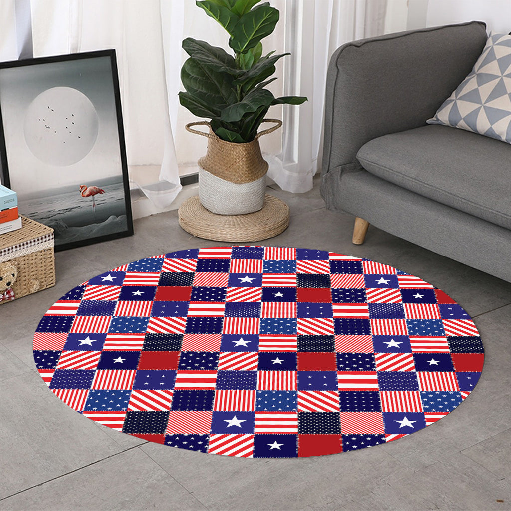 American Patriotic Patchwork Print Round Rug