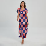 American Patriotic Patchwork Print Short Sleeve Maxi Dress