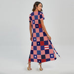 American Patriotic Patchwork Print Short Sleeve Maxi Dress