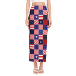 American Patriotic Patchwork Print Side Slit Maxi Skirt