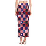 American Patriotic Patchwork Print Side Slit Maxi Skirt