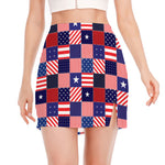 American Patriotic Patchwork Print Side Slit Mini Skirt