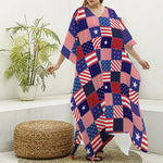 American Patriotic Patchwork Print Silk V-Neck Kaftan Dress
