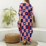 American Patriotic Patchwork Print Silk V-Neck Kaftan Dress