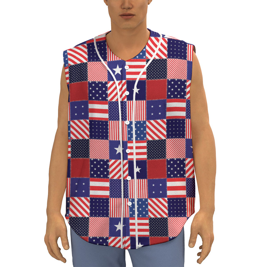 American Patriotic Patchwork Print Sleeveless Baseball Jersey