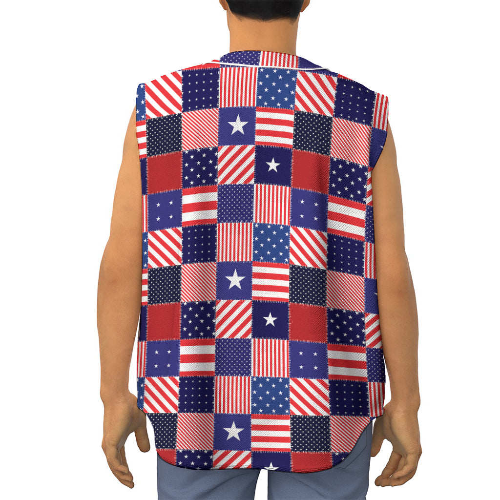 American Patriotic Patchwork Print Sleeveless Baseball Jersey