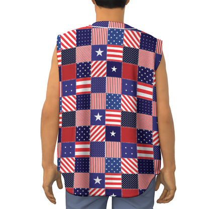 American Patriotic Patchwork Print Sleeveless Baseball Jersey