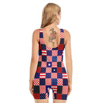 American Patriotic Patchwork Print Sleeveless One Piece Swimsuit