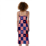 American Patriotic Patchwork Print Slim Fit Midi Cami Dress