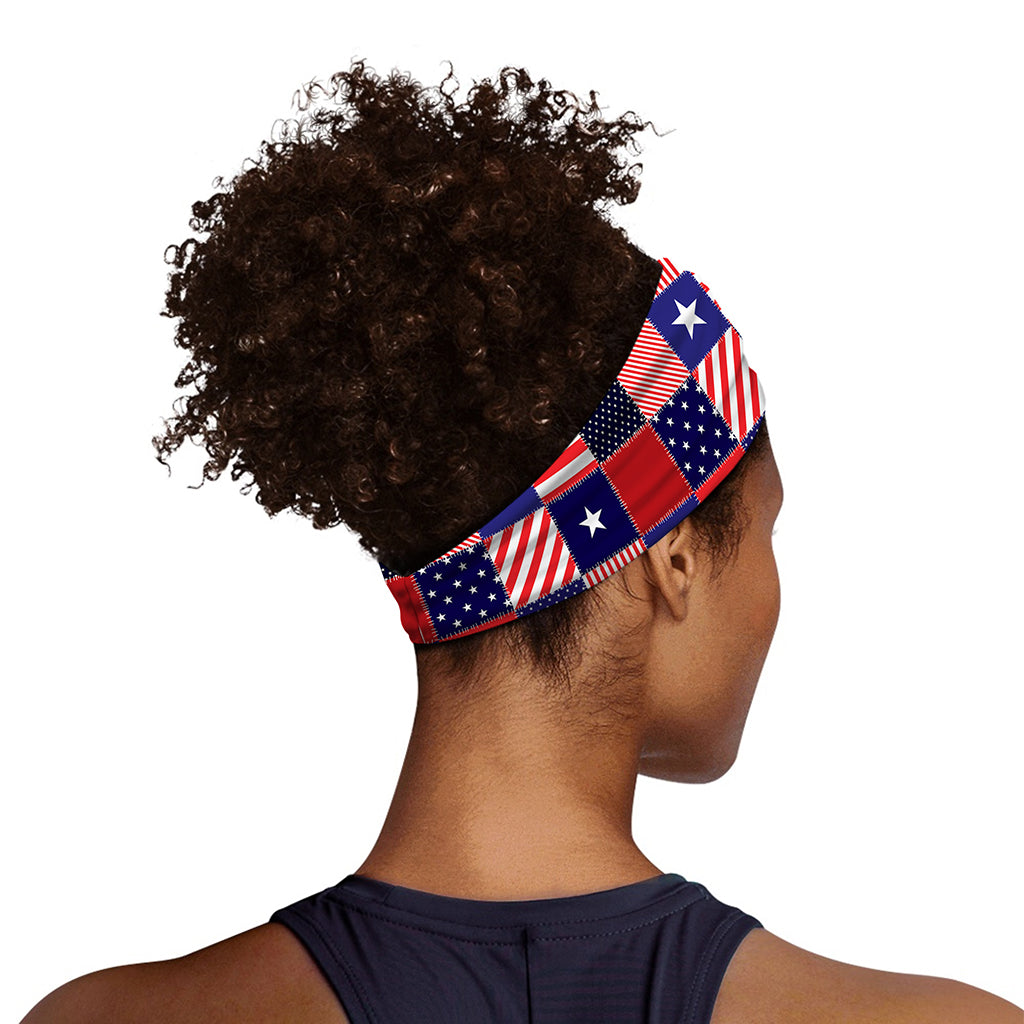 American Patriotic Patchwork Print Sports Headband