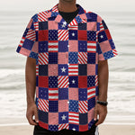 American Patriotic Patchwork Print Textured Short Sleeve Shirt