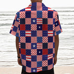 American Patriotic Patchwork Print Textured Short Sleeve Shirt