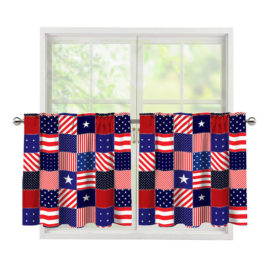 American Patriotic Patchwork Print Tier Curtains