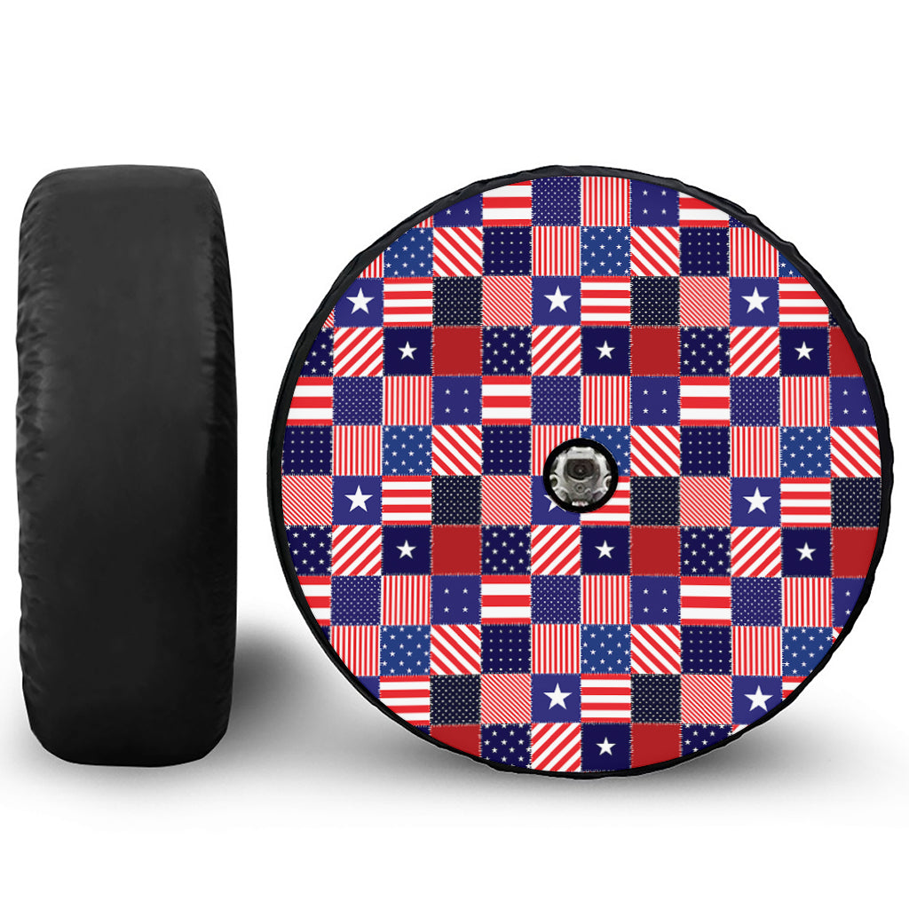 American Patriotic Patchwork Print Tire Cover With Camera Hole