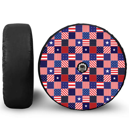 American Patriotic Patchwork Print Tire Cover With Camera Hole