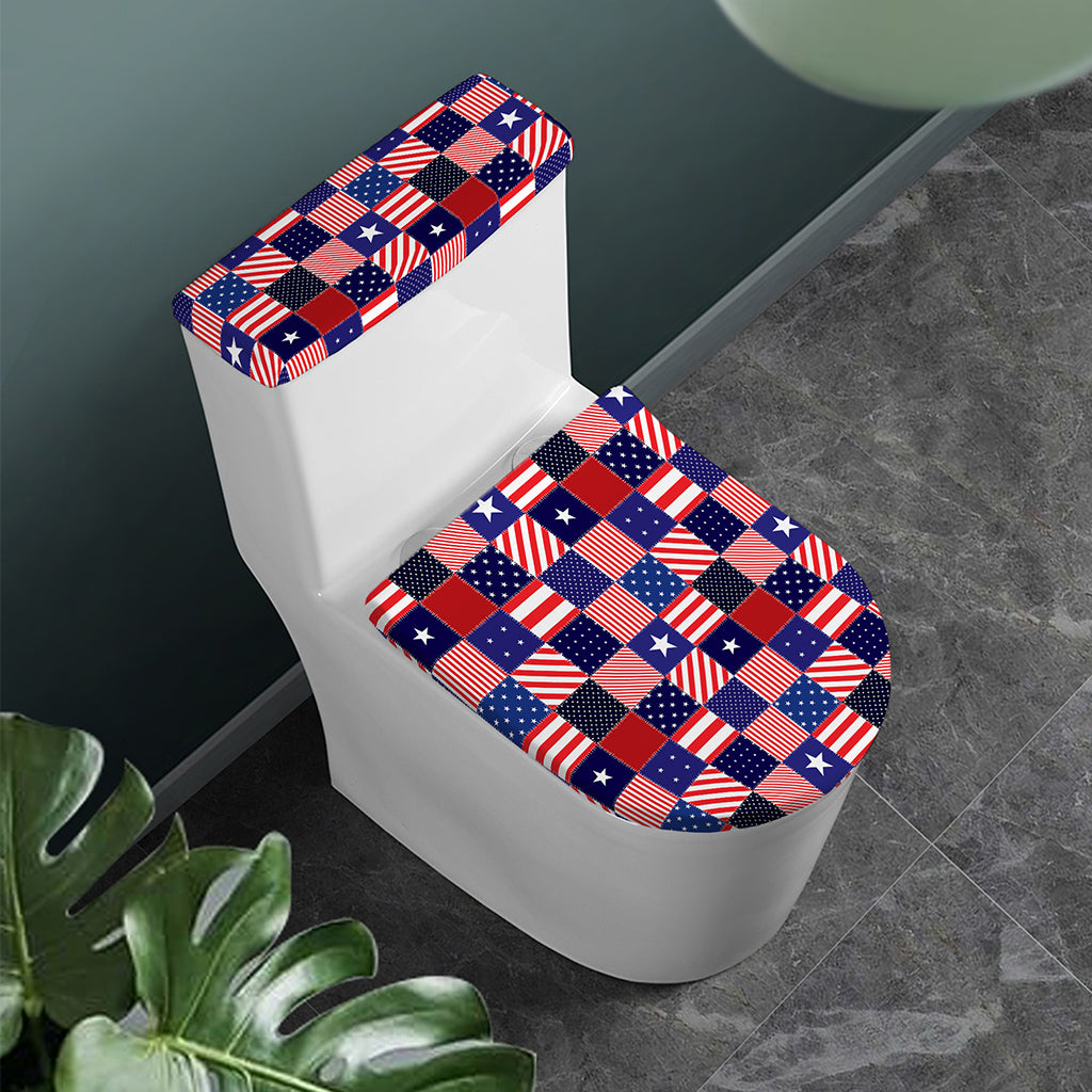 American Patriotic Patchwork Print Toilet Lid And Tank Cover Set