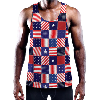 American Patriotic Patchwork Print Training Tank Top