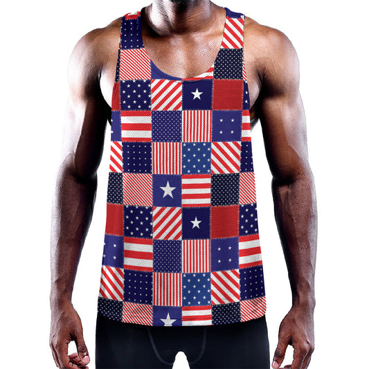 American Patriotic Patchwork Print Training Tank Top