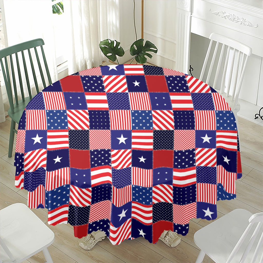 American Patriotic Patchwork Print Waterproof Round Tablecloth
