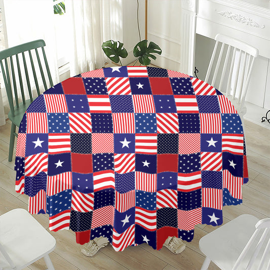 American Patriotic Patchwork Print Waterproof Round Tablecloth