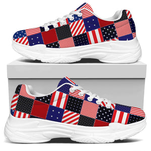 American Patriotic Patchwork Print White Chunky Shoes